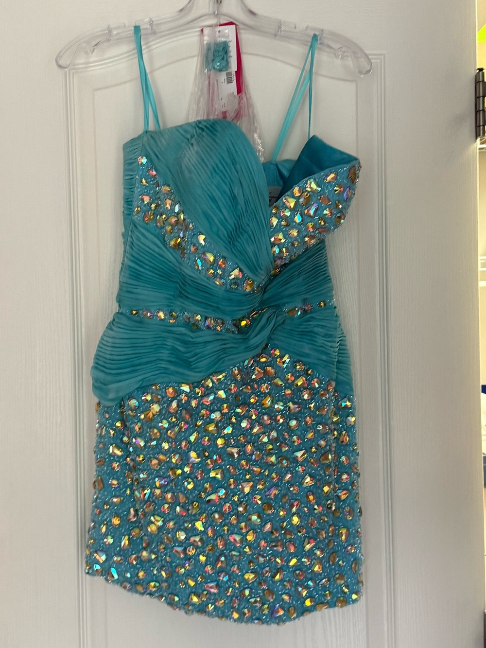 Mori Lee Turquoise Sequin Ruched Cocktail Dress for Kids